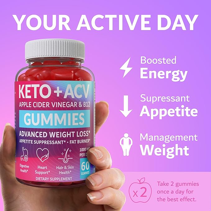 Keto ACV Gummies Advanced Weight Loss - Made in USA Tasty ACV Keto Gummies for Weight Loss, Digestion, Cleansing, No Gluten, No GMO & Vegan Keto Apple Cider Vinegar Gummies 1000mg, 60 pcs