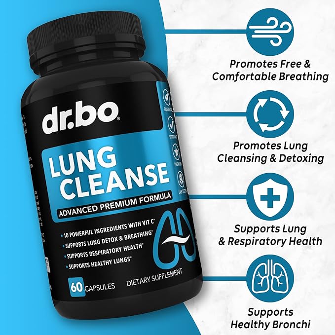 Lung Cleanse Support Supplement - Respiratory Supplements to Quit & Stop Smoking Aids - Herbal Detox for Lungs & Bronchial Health - Smokers Cleanser Breathe Aid for Mucus Clear Relief - 60 Capsules