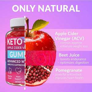 Keto ACV Gummies Advanced Weight Loss - Made in USA Tasty ACV Keto Gummies for Weight Loss, Digestion, Cleansing, No Gluten, No GMO & Vegan Keto Apple Cider Vinegar Gummies 1000mg, 60 pcs