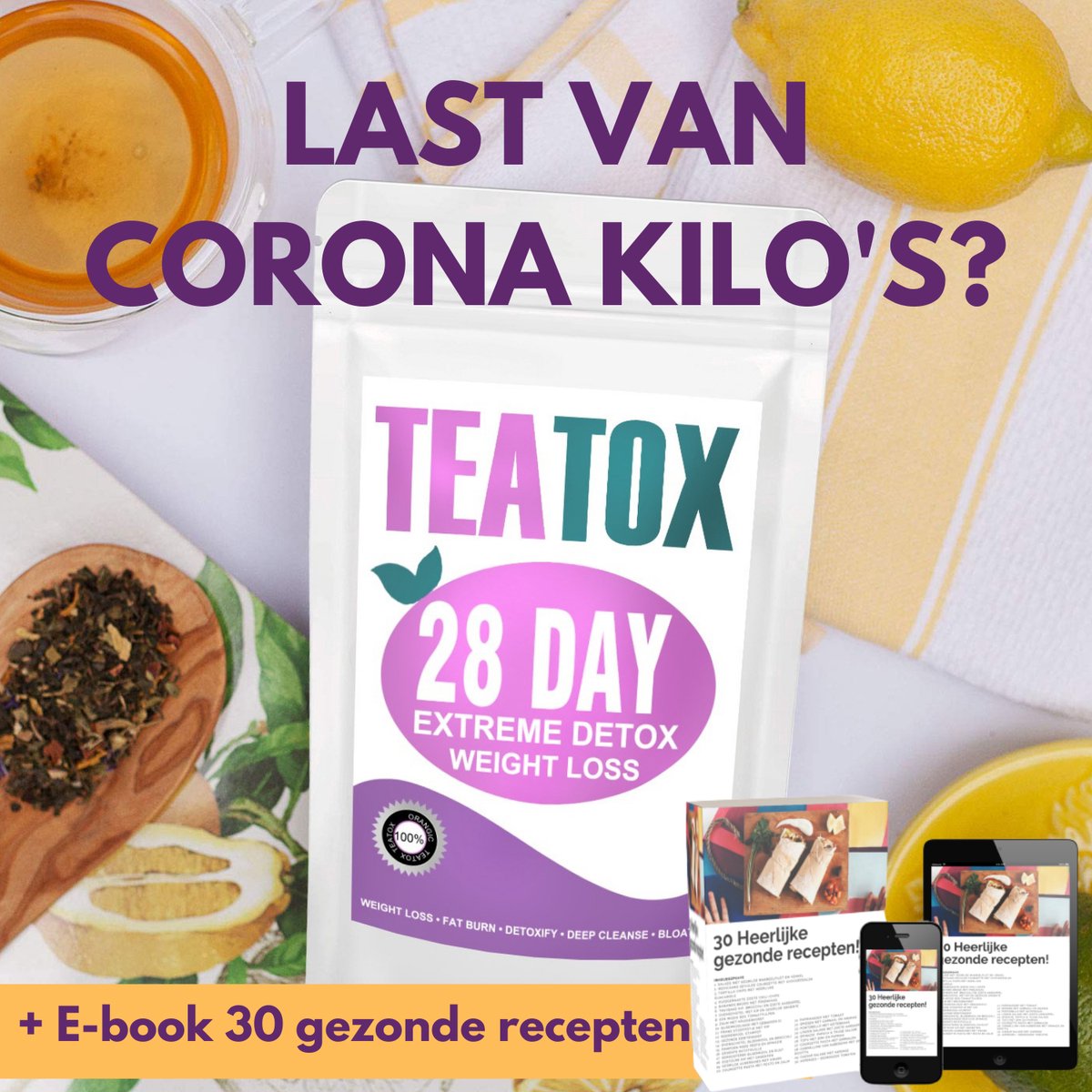 TeaTox™ 28 dagen afvallen detox - Thee - Detox + E-book 30 recepten