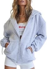 Load image into Gallery viewer, EFAN Women&#39;s Cute Hoodies Teen Girl Fall Jacket Oversized Sweatshirts Casual Drawstring Clothes Zip Up Y2K Hoodie with Pocket
